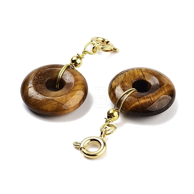 Natural Tiger Eye Donut Pendant Decorations G-P537-04G-03-1