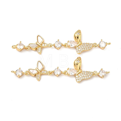 Brass Pave Clear Cubic Zirconia Connector Charms KK-Z139-12G-02-1