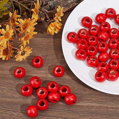 50Pcs Spray Painted Wood European Beads WOOD-PA0001-82-1