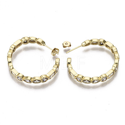 Brass Micro Pave Clear Cubic Zirconia Half Hoop Earrings EJEW-T046-011G-NF-1