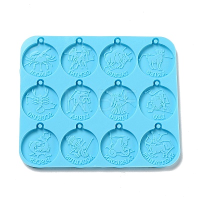 12 Constellations Flat Round DIY Pendant Silicone Molds X-DIY-G062-A01-1