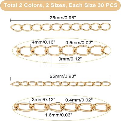 Unicraftale 120Pcs 4 Style 304 Stainless Steel Curb Chains Extender STAS-UN0038-16-1