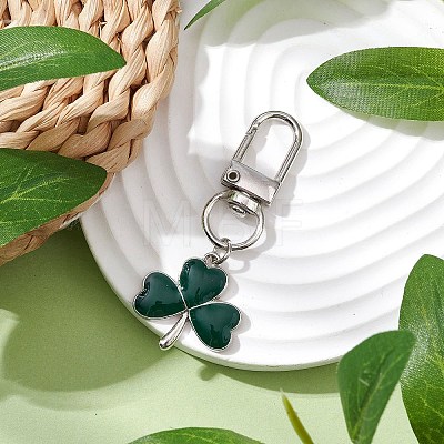 Lucky Clover Alloy Enamel Pendant Decoration HJEW-JM02502-02-1