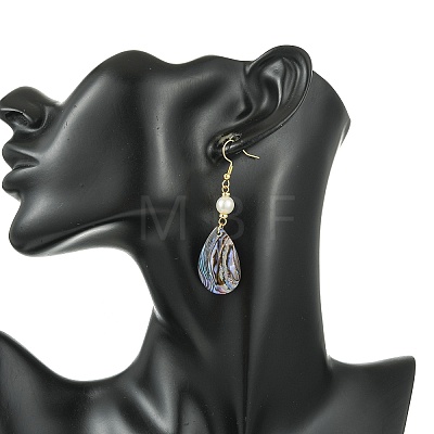 Natural Abalone Shell/Paua Shell Dangle Earrings EJEW-JE07434-01-1