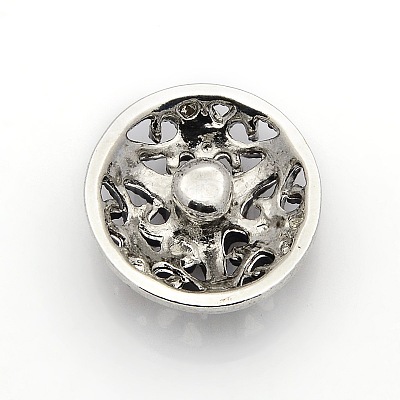 Antique Silver Zinc Alloy Rhinestone Flat Round Hollow Jewelry Snap Buttons X-SNAP-L002-15B-NR-1