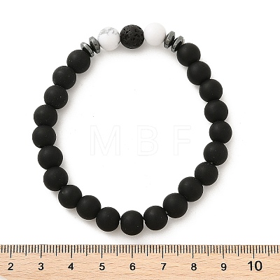 8mm Round Frosted Natural Obsidian & Howlite & Lava Rock Beaded Stretch Bracelets for Women Men AC1855-1-1