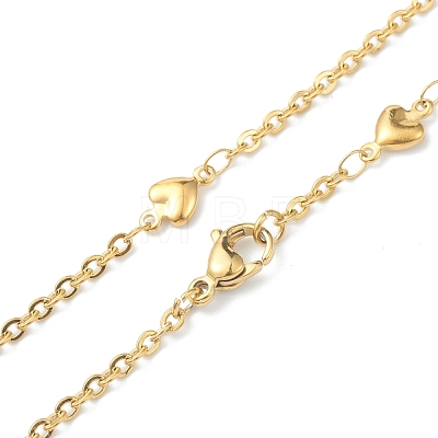 Vacuum Plating 304 Stainless Steel Heart Link Chain Necklaces NJEW-I248-18G-1