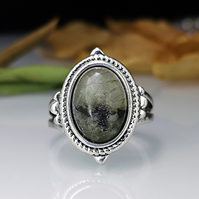 Oval Natural Labradorite Finger Rings WG970F5-04-1