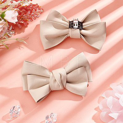 Leather Bowknot Shoe Decorations AJEW-WH0323-23A-1