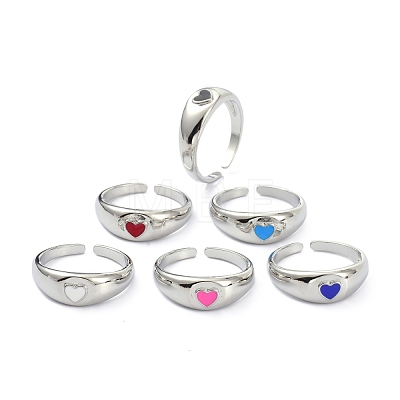 Platinum Enamel Heart Open Cuff Rings KK-C224-09P-1