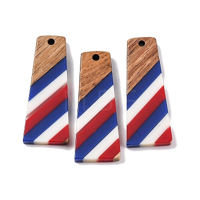 Independence Day Opaque Striped Resin & Walnut Wood Pendants RESI-U010-02A-1