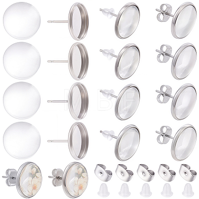 50Pcs 304 Stainless Steel Flat Round Stud Earring Settings STAS-BBC0010-39A-1