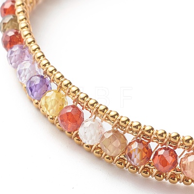 Colorful Cubic Zirconia Beads Cuff Bangle for Girl Women BJEW-JB06609-1
