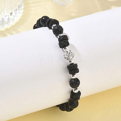 Natural Lava Rock & Non-magnetic Synthetic Hematite Beaded Stretch Bracelets for Women Men BJEW-JB13710-1