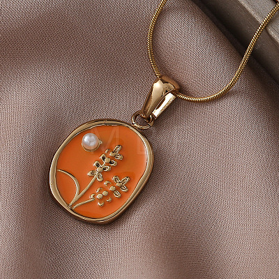 316 Surgical Stainless Steel Enamel with Imitation Pearl Flower Pendant Necklaces for Women JX9312-1