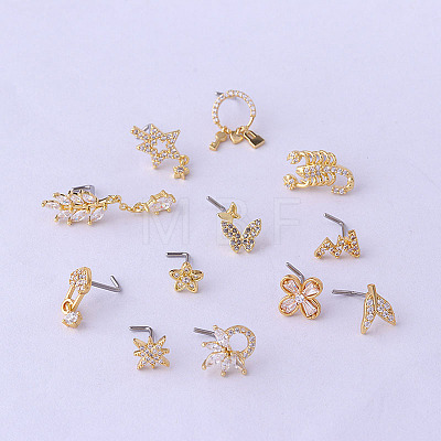 316L Surgical Stainless Steel Clear Cubic Zirconia Flower L-Shaped Nose Rings WG9E417-07-1