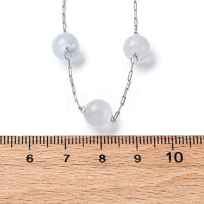 304 Stainless Steel Cat Eye Round Beads Handmade Chain Necklaces for Women NJEW-C073-01P-06-1