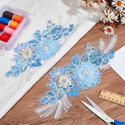 3D Flower Pattern Polyester Embroidered Lace Appliques DIY-WH0530-91-1