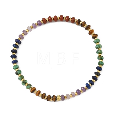 Natural Red Jasper & Tiger Eye & Amethyst & Sesame Jasper & Lapis Lazuli Rondelle Beads Stretch Bracelets for Women BJEW-JB14235-03-1