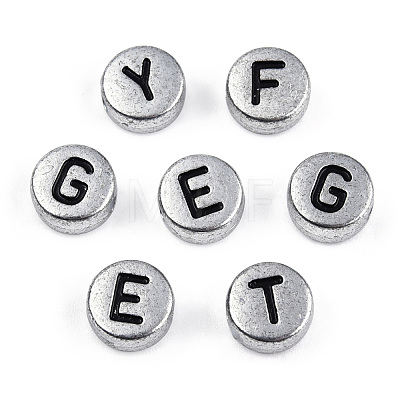 Silver Color Plated Acrylic Horizontal Hole Letter Beads MACR-T009-13-1