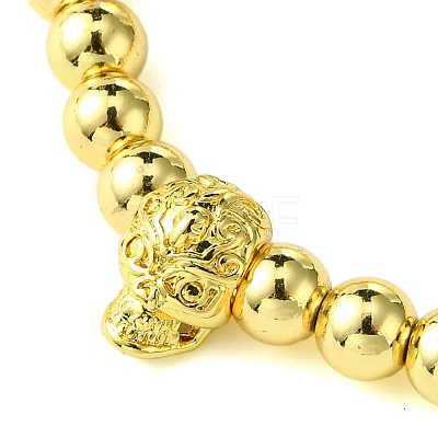 Adjustable Skull & Round Brass Braided Bead Bracelets for Women Men BJEW-JB10822-1