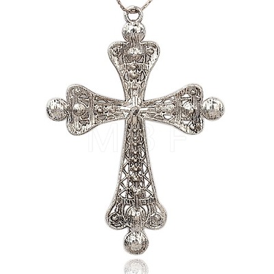 Antique Silver Alloy Rhinestone Cross Big Pendants RB-J109-01AS-1