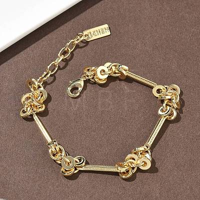 Brass Disc & Stick Beads Link Chain Bracelets for Women BJEW-G781-01G-1
