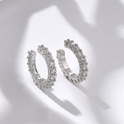 Brass Micro Pave Clear Cubic Zirconia Cuff Earrings X-EJEW-I249-14P-1