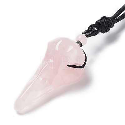 Natural Rose Quartz Plague Doctor Pendant Necklace with Nylon Rope NJEW-H009-01-04-1