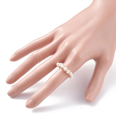 Natural Pearl Braided Finger Ring RJEW-JR00430-1