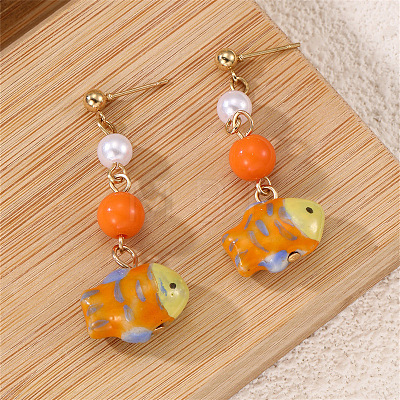 Alloy & Plastic Pearl & Porcelain Stud Dangle Earrings FS-WG8E500-02-1