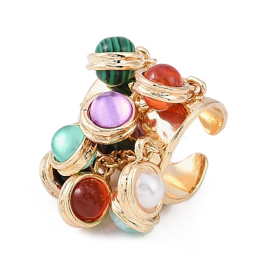 Synthetic Gemstone & Resin & Plastic Imitation Pearl Charms Finger Rings for Women RJEW-Z047-03G-1-1
