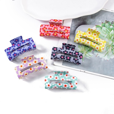 12Pcs 6 Colors Flower Pattern PVC Plastic Claw Hair Clips OHAR-CC0001-01-1
