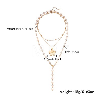 Alloy & Plastic Pearl Pendant 3 Layer Long Tassel Necklaces for Women WG4E668-03-1