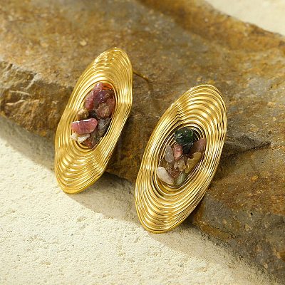 Oval Stainless Steel Stud Earrings EJEW-D303-01G-02-1