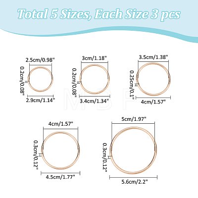 WADORN 15Pcs 5 Style Zinc Alloy Round Rings KK-WR0001-10-1