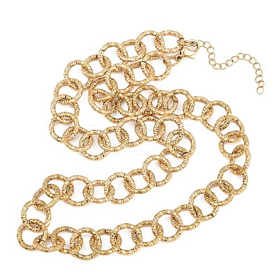 12MM 304 Stainless Steel Textured Ring Link Chain Necklaces for Women NJEW-Z115-11G-1