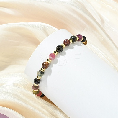 Natural Multicolor Tourmaline & Synthetic Non-magnetic Hematite Beaded Stretch Bracelets for Women BJEW-JB13941-1