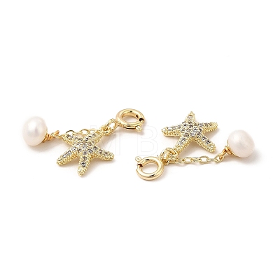 Natural Pearl Spring Ring Clasp Charms KK-I697-06G-1