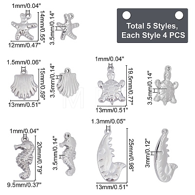 Unicraftale 20Pcs 5 Style 201 & 304 Stainless Steel Charms STAS-UN0029-47-1