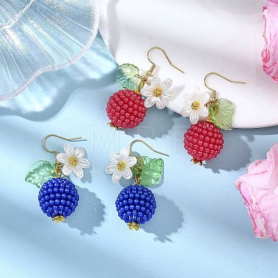 2 Pairs Strawberry ABS Plastic Imitation Pearl Dangle Earrings EJEW-JE06761-1