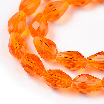 Dark Orange Faceted Glass Teardrop Beads Strands X-GLAA-R024-6x4mm-18-1