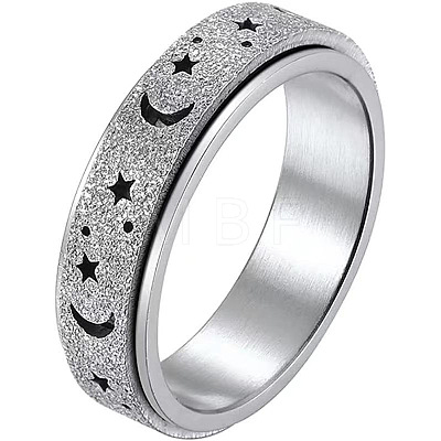 Non-Tarnish Stainless Steel Moon and Star Rotatable Finger Ring MOST-PW0001-005F-05-1