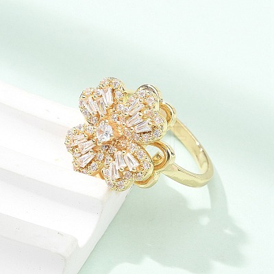 Clover Rotatable Open Cuff Rings for Women LS-RJEW-R007-02G-1