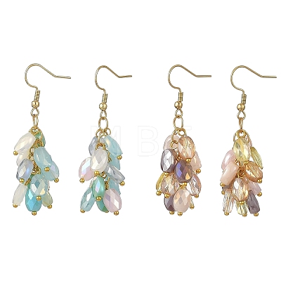 304 Stainless Steel & Electroplate Glass Beads Cluster Earrings for Women EJEW-JE07470-1