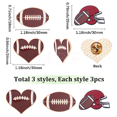 9Pcs 3 Styles Rugby Sports Enamel Pins JEWB-SC0001-99-1