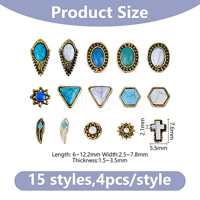 60Pcs 15 Styles Alloy Resin Cabochons MRMJ-DC0001-22-1