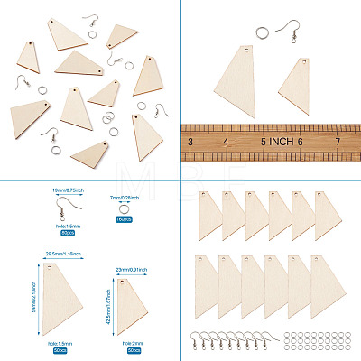 Yilisi DIY Trapezoid Natural Wood Pendants Earring Making Kits DIY-YS0001-15-1