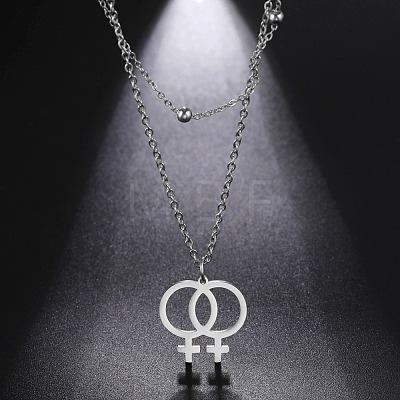 304 Stainless Steel Pendant Double Layer Necklaces WG77B0B-01-1