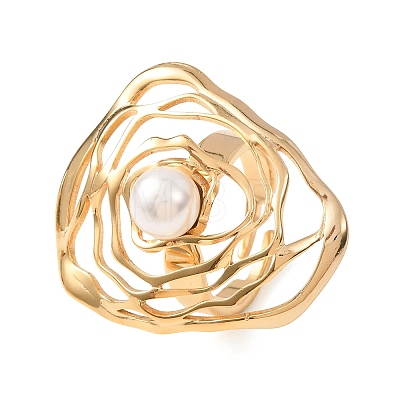 304 Stainless Steel Shell Beads Cuff Open Rings for Women LS-RJEW-E301-01F-1